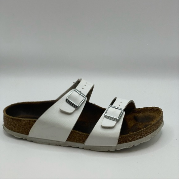 Birkenstock Arizona Slide Sandals White Leather Women’s Sz 7 EU 38 - Picture 3 of 9